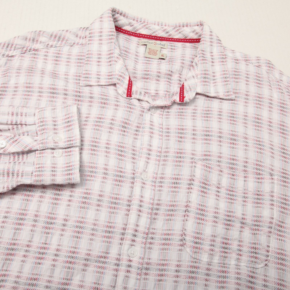 Carbon2Cobalt Button Down Shirt Mens XL White Red Blue Plaid Dobby